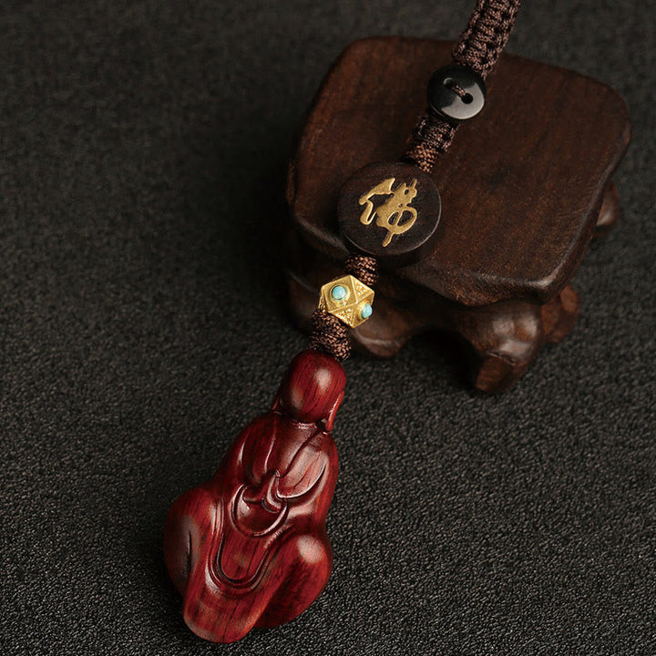 Buddha Stones Small Leaf Red Sandalwood Formless Buddha Protection Key Chain