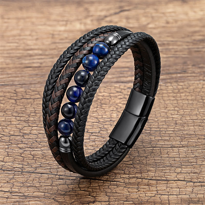 Buddha Stones Tiger Eye Lava Rock Black Onyx Lazurite Lapis Lazuli Hematite Bead Positive Leather Bracelet - image 15