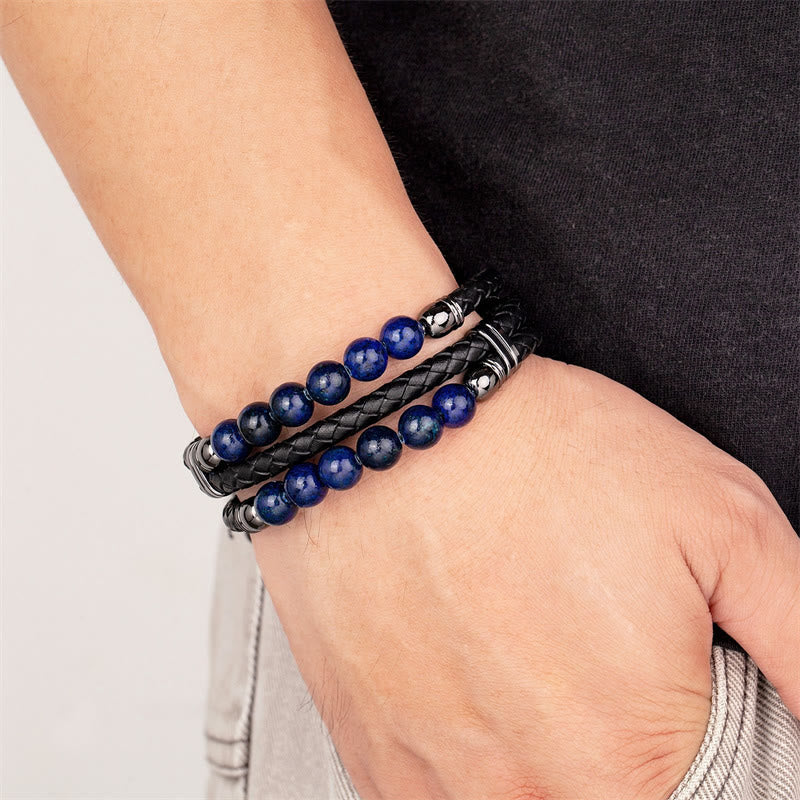 Buddha Stones Tiger Eye Hematite Lava Rock Black Onyx Lazurite Lapis Lazuli Beads Protection Strength Leather Bracelet - image 18