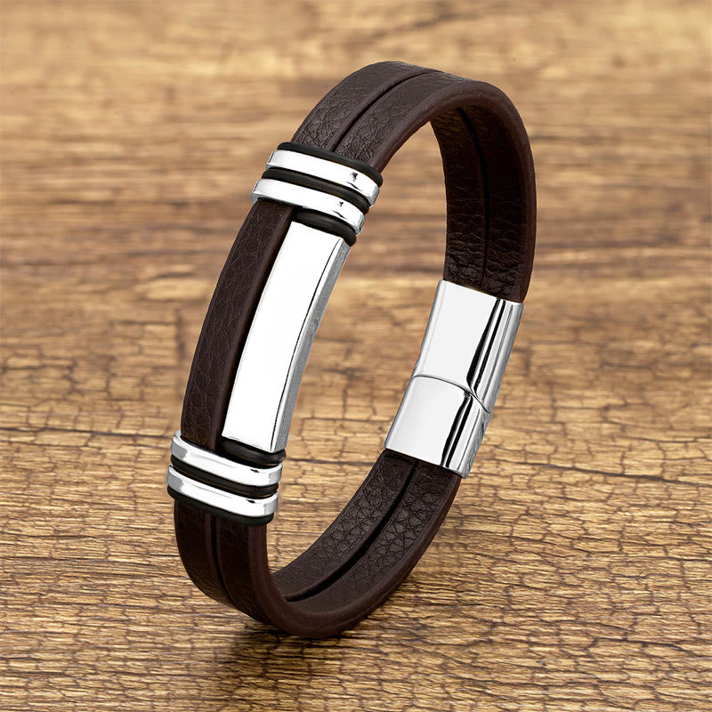 Buddha Stones Brown Leather Titanium Steel Buckle Balance Bracelet