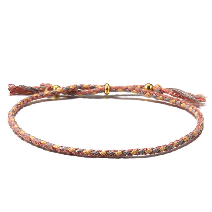 Buddha Stones Handmade Colorful Rope Braided Tassel Adjustable Harmony Bracelet - Pink Yellow(Wrist Circumference 14-20cm) - image 1