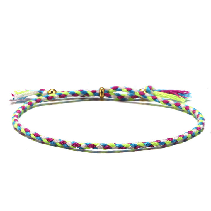 Buddha Stones Handmade Colorful Rope Braided Tassel Adjustable Harmony Bracelet - Green Blue(Wrist Circumference 14-20cm) - image 4
