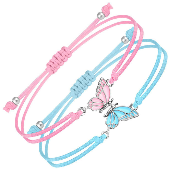 Buddha Stones 2Pcs Handmade Braided Rope Butterfly Freedom Bracelet