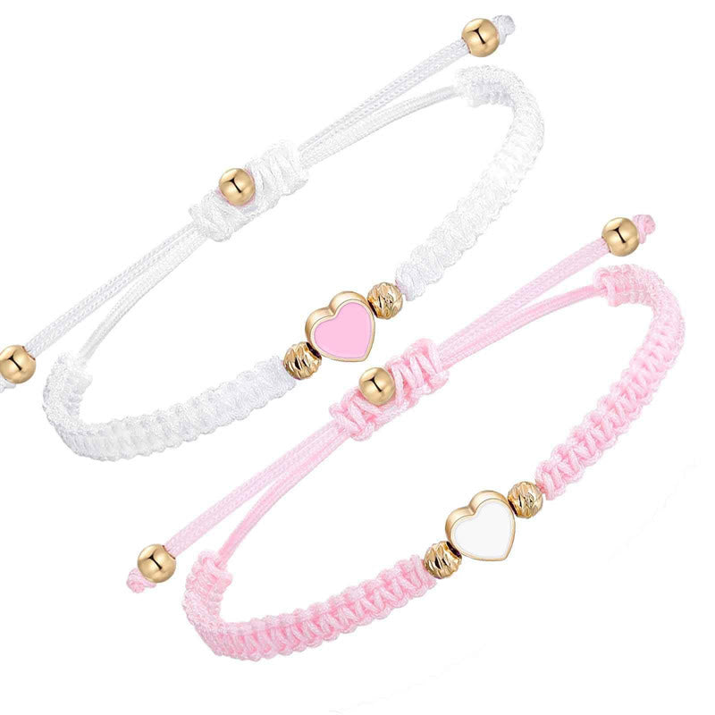 Buddha Stones 2Pcs Handmade Braided Rope Love Heart Luck Couple Bracelet