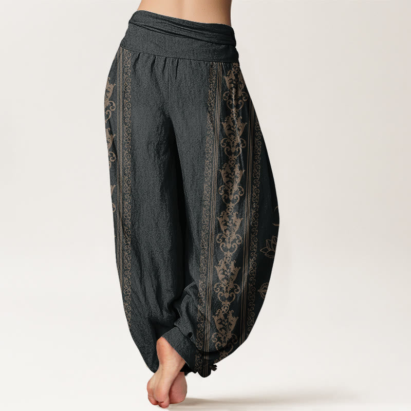 Buddha Stones Lotus Flowers Double Dorje Vajra Namaste Om Design Women's Elastic Waist Harem Pants - image 2