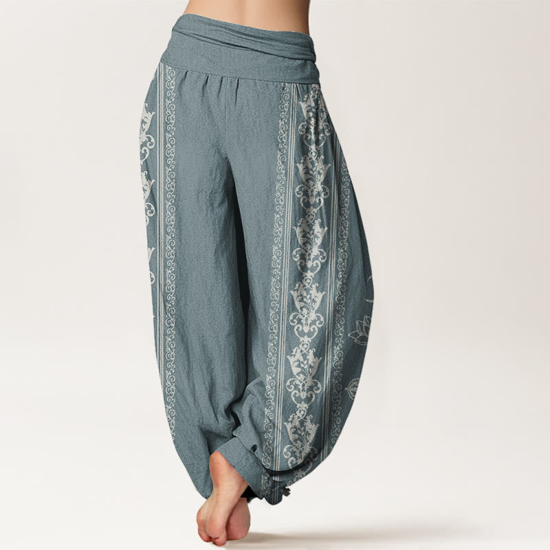 Buddha Stones Lotus Flowers Double Dorje Vajra Namaste Om Design Women's Elastic Waist Harem Pants - image 6