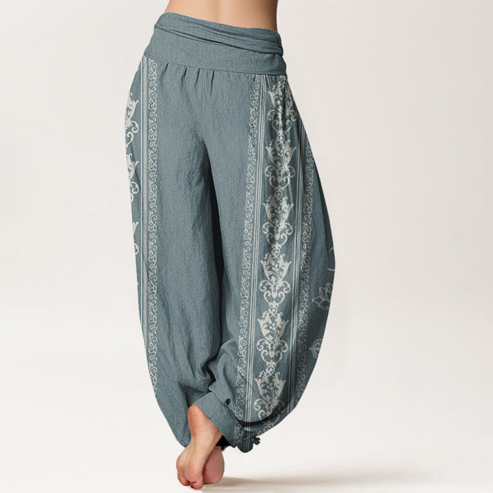 Buddha Stones Lotus Flowers Double Dorje Vajra Namaste Om Design Women's Elastic Waist Harem Pants - image 6