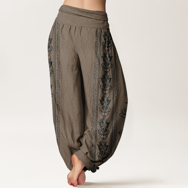 Buddha Stones Lotus Flowers Double Dorje Vajra Namaste Om Design Women's Elastic Waist Harem Pants - image 9