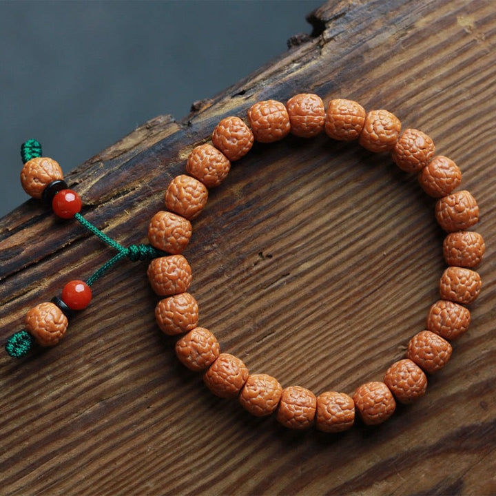 Buddha Stones Tibetan Rudraksha Bodhi Seed Agate Wealth Bracelet