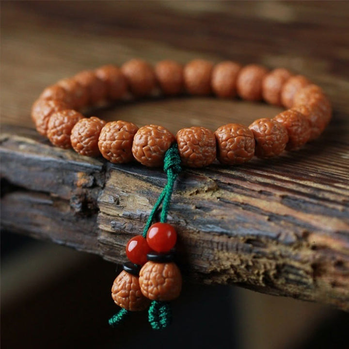 Buddha Stones Tibetan Rudraksha Bodhi Seed Agate Wealth Bracelet