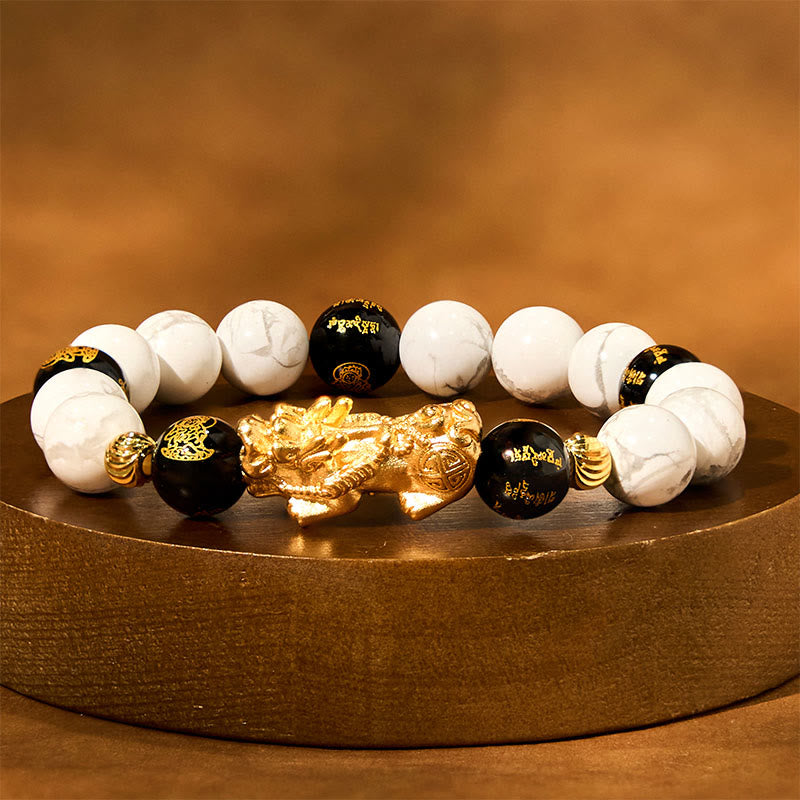 Buddha Stones Vintage White Turquoise Black Onyx Pixiu Beads Blessing Bracelet