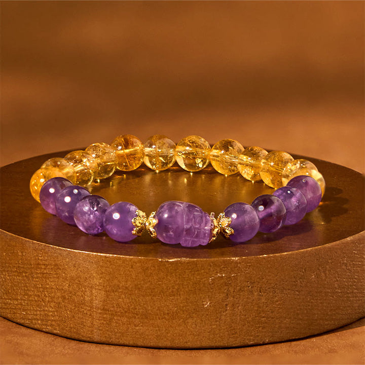 Buddha Stones Citrine Amethyst Pixiu Prosperity Bracelet