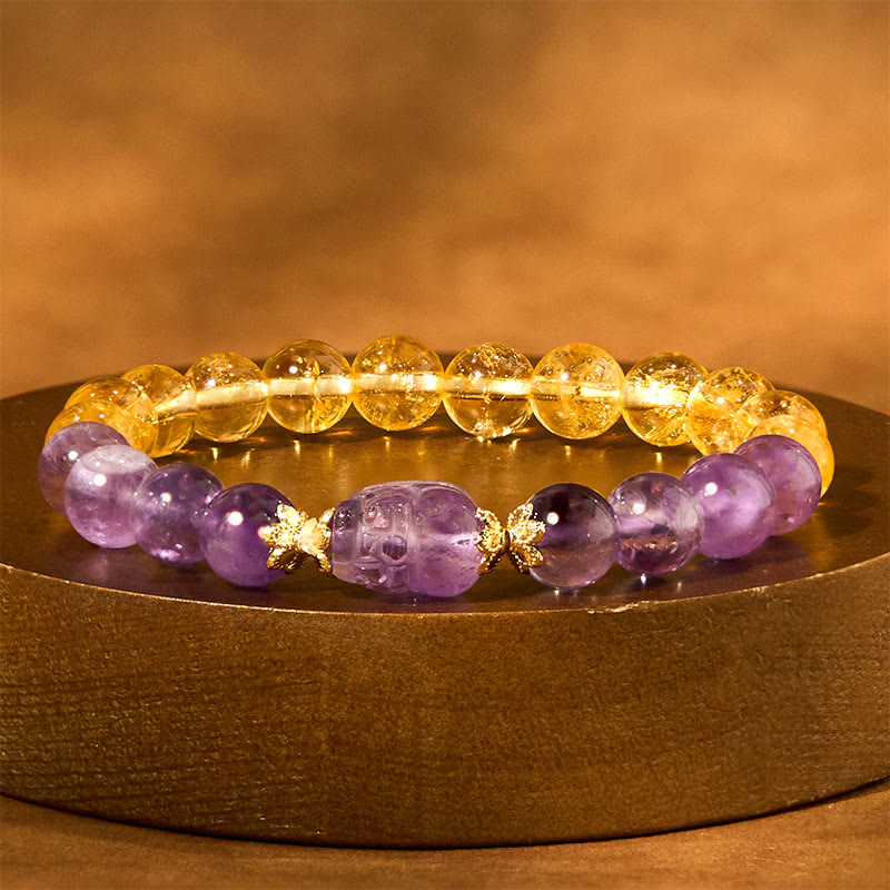 Buddha Stones Citrine Amethyst Pixiu Prosperity Bracelet