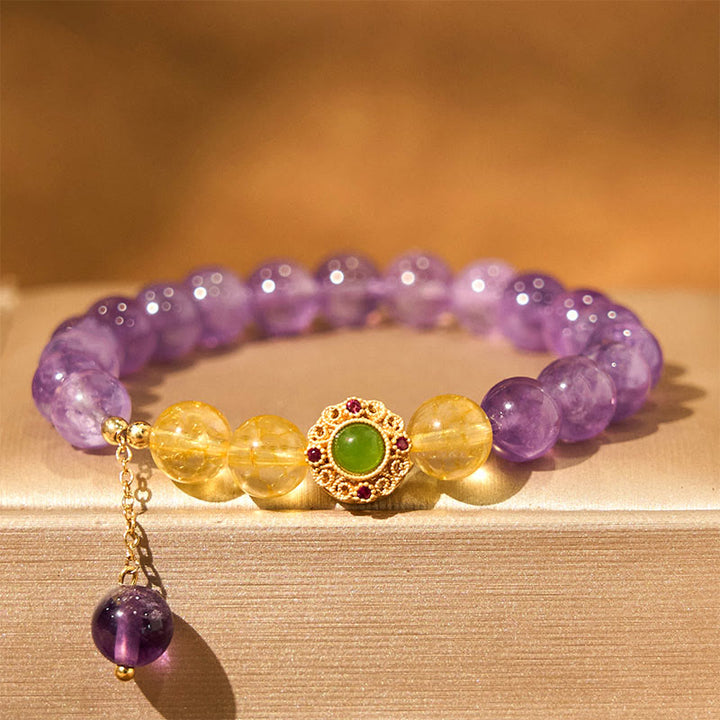 Buddha Stones Natural Amethyst Meditation Balance Bracelet