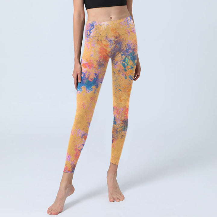Buddha Stones Bright Yellow Abstract Watercolor Pattern Print Gym Leggings Women's Yoga Pants - image 5