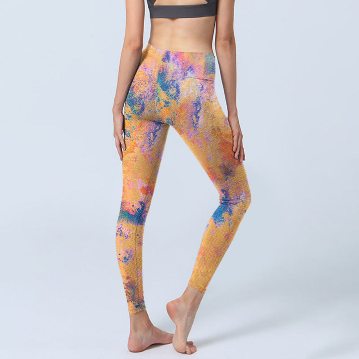 Buddha Stones Bright Yellow Abstract Watercolor Pattern Print Gym Leggings Women's Yoga Pants