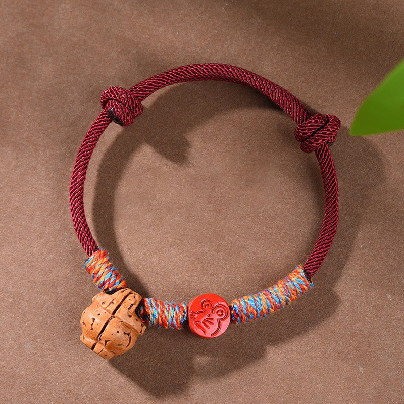 Buddha Stones Handmade Chinese Zodiac Red String Peach Pit Cinnabar Luck Bracelet