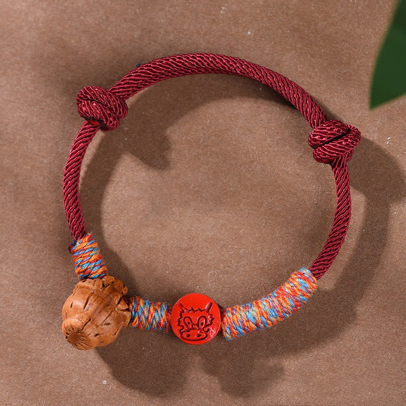 Buddha Stones Handmade Chinese Zodiac Red String Peach Pit Cinnabar Luck Bracelet