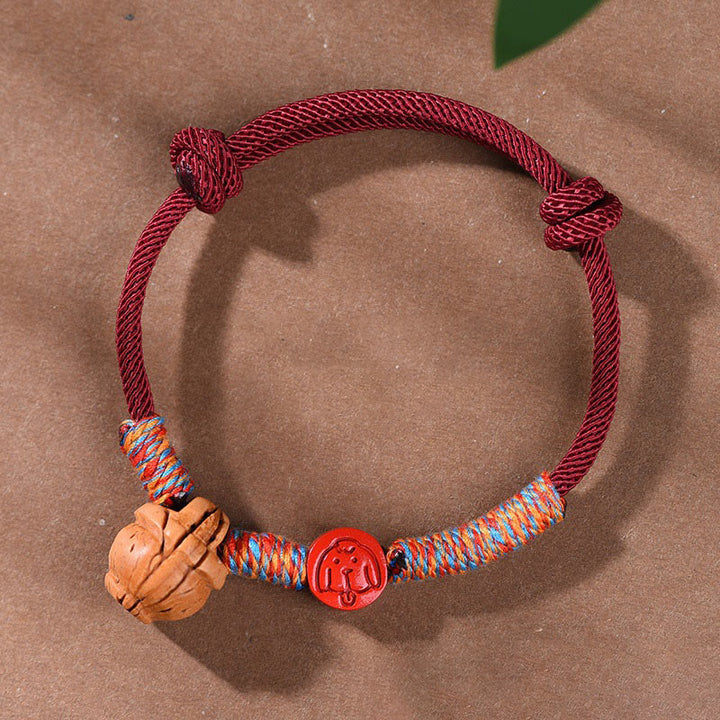 Buddha Stones Handmade Chinese Zodiac Red String Peach Pit Cinnabar Luck Bracelet