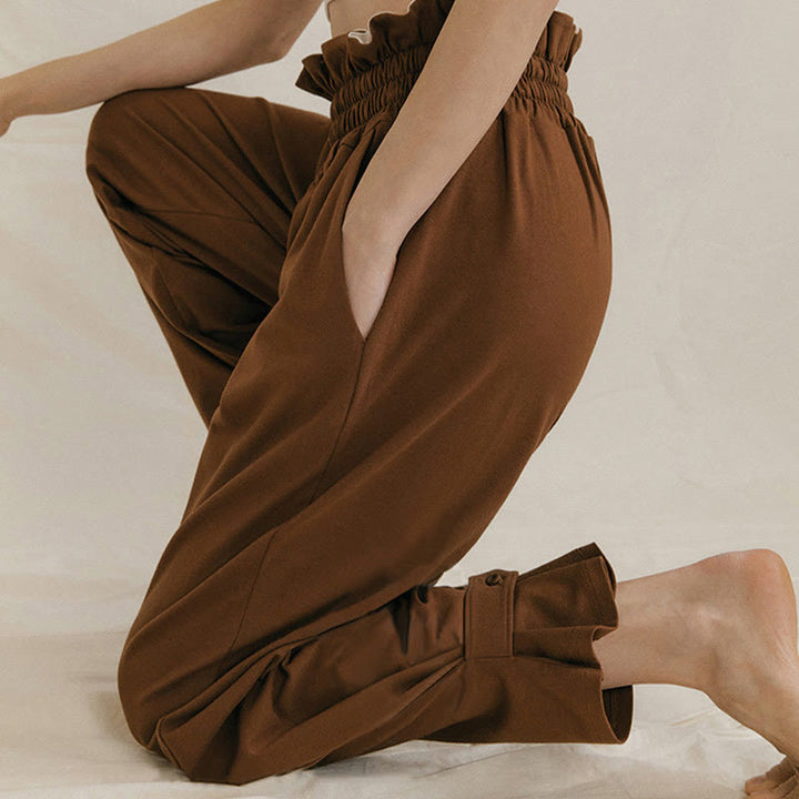 Buddha Stones Casual Buckle Loose Women's Spandex Pants With Pockets - image 6