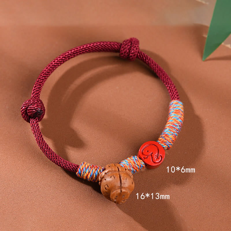 Buddha Stones Handmade Chinese Zodiac Red String Peach Pit Cinnabar Luck Bracelet