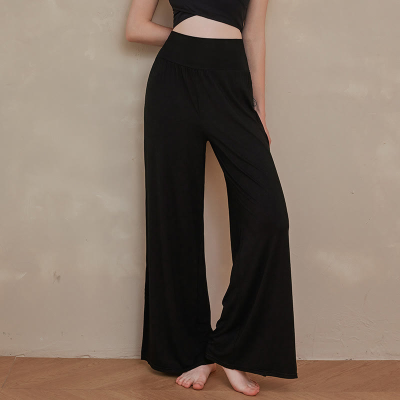 Buddha Stones Casual Plain High Waist Elastic Women's Cotton Wide Leg Pants - Black - US6，UK/AU10，EU38 (XL) - image 13