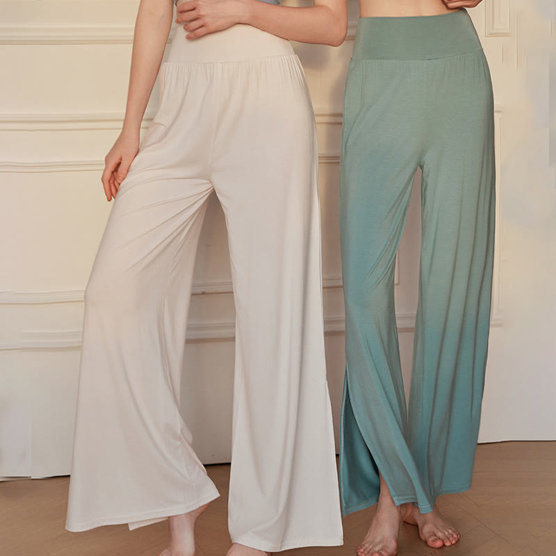 Buddha Stones Casual Plain High Waist Elastic Women's Cotton Wide Leg Pants