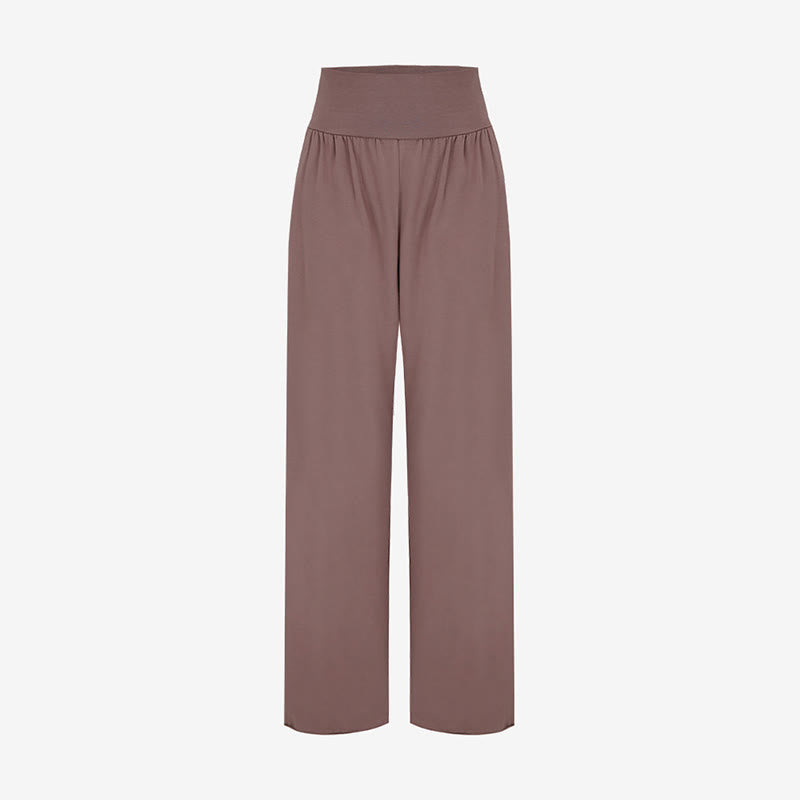 Buddha Stones Casual Loose Tie-down Hem Plain High Waist Women's Leica Pants With Pockets - image 34
