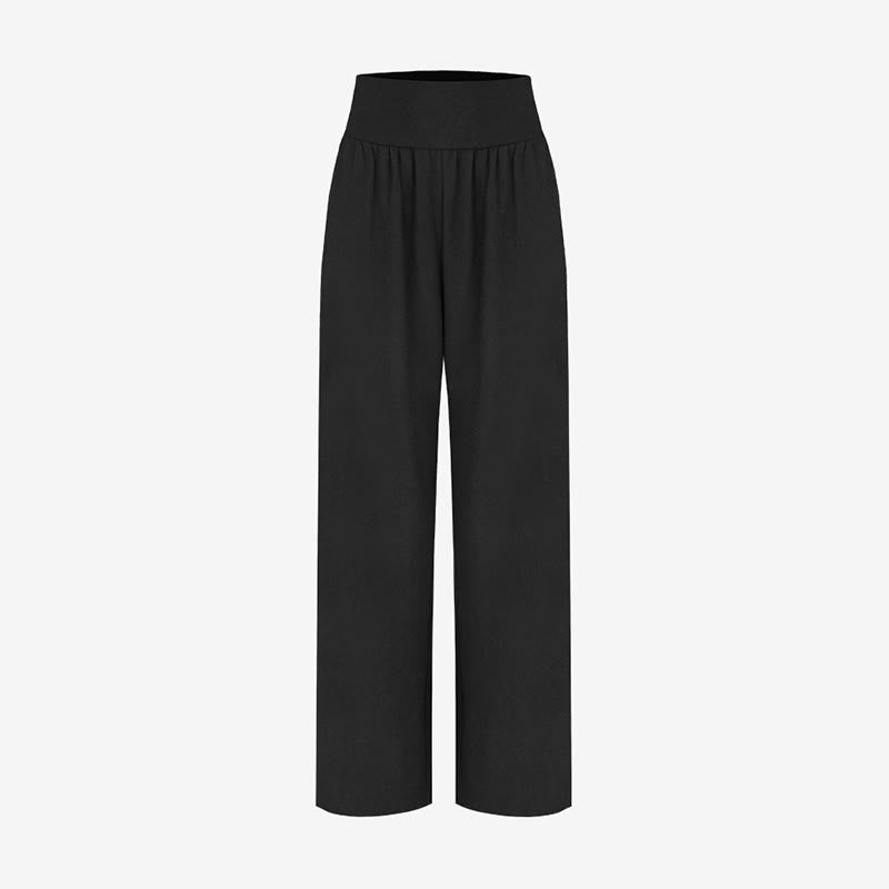Buddha Stones Casual Loose Tie-down Hem Plain High Waist Women's Leica Pants With Pockets - image 10