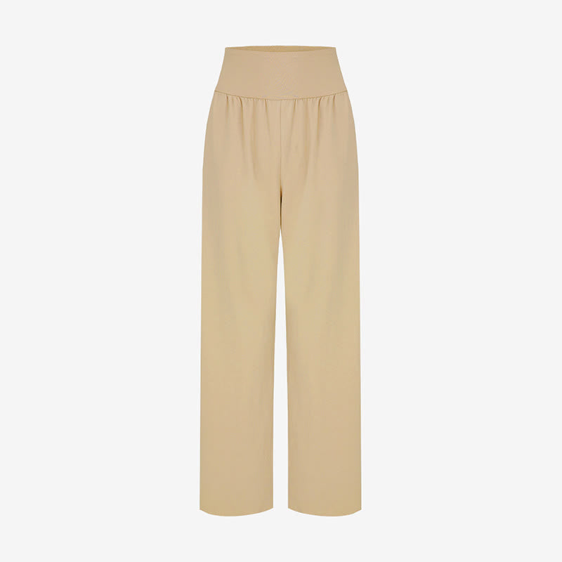 Buddha Stones Casual Loose Tie-down Hem Plain High Waist Women's Leica Pants With Pockets - image 24