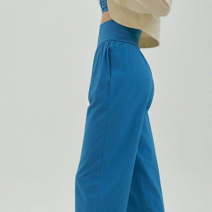 Buddha Stones Casual Loose Tie-down Hem Plain High Waist Women's Leica Pants With Pockets - image 51