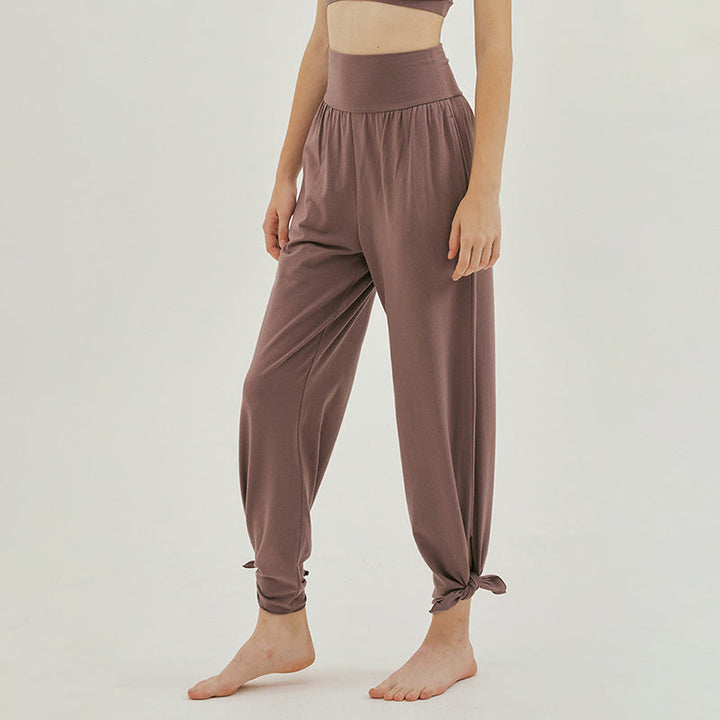 Buddha Stones Casual Loose Tie-down Hem Plain High Waist Women's Leica Pants With Pockets - image 30