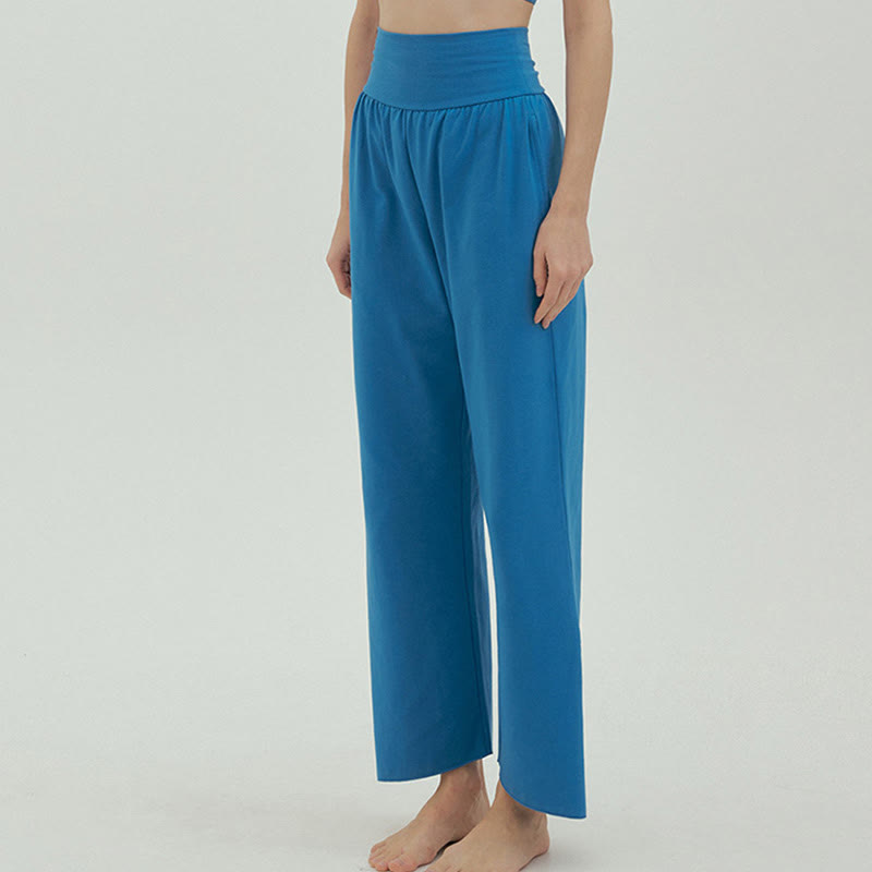 Buddha Stones Casual Loose Tie-down Hem Plain High Waist Women's Leica Pants With Pockets