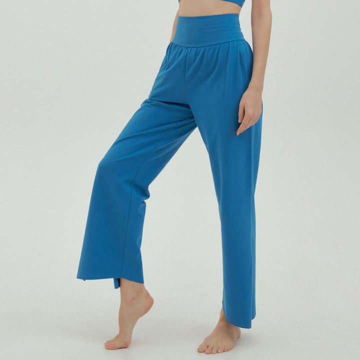Buddha Stones Casual Loose Tie-down Hem Plain High Waist Women's Leica Pants With Pockets - image 50