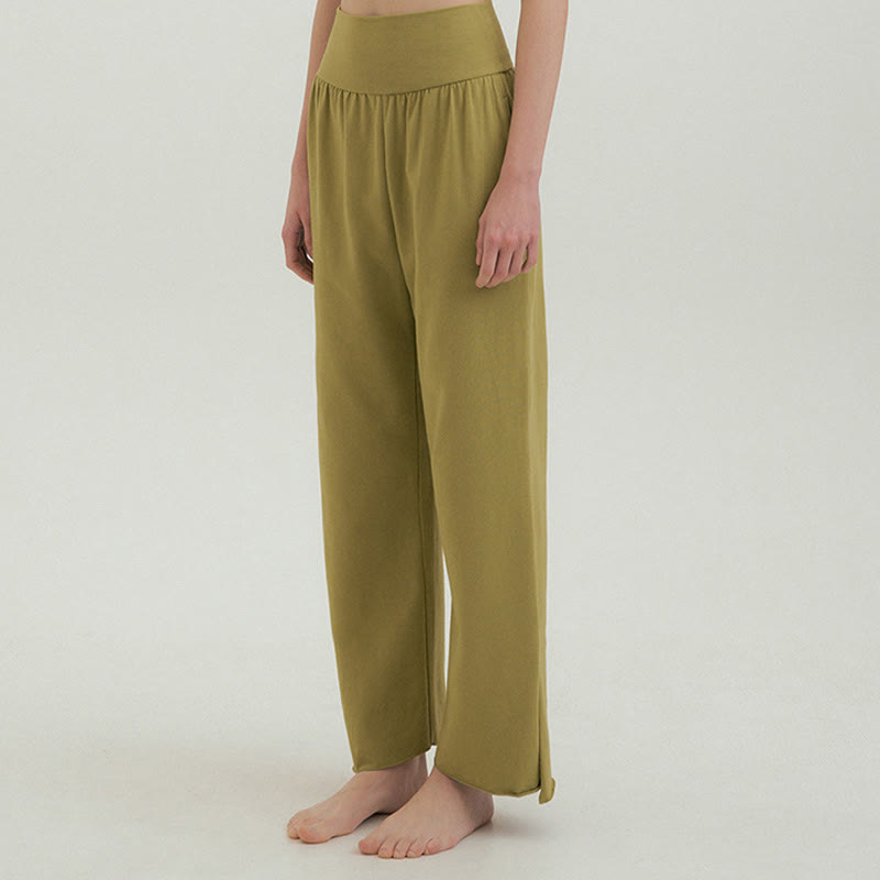 Buddha Stones Casual Loose Tie-down Hem Plain High Waist Women's Leica Pants With Pockets - image 41