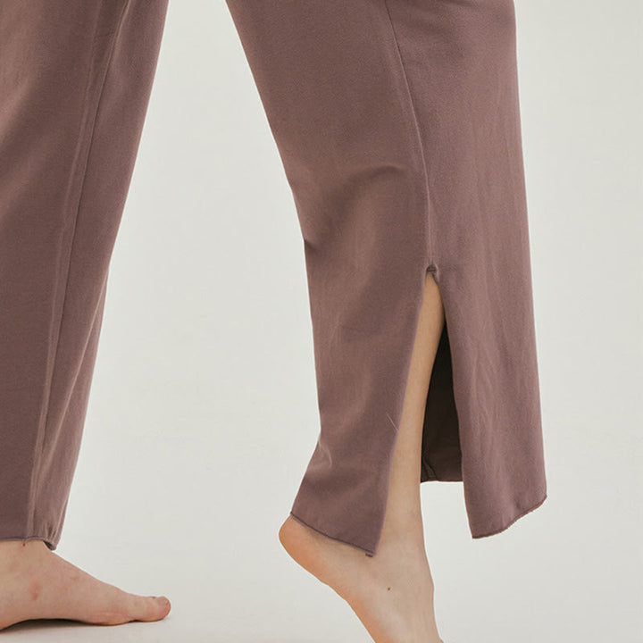 Buddha Stones Casual Loose Tie-down Hem Plain High Waist Women's Leica Pants With Pockets - image 33