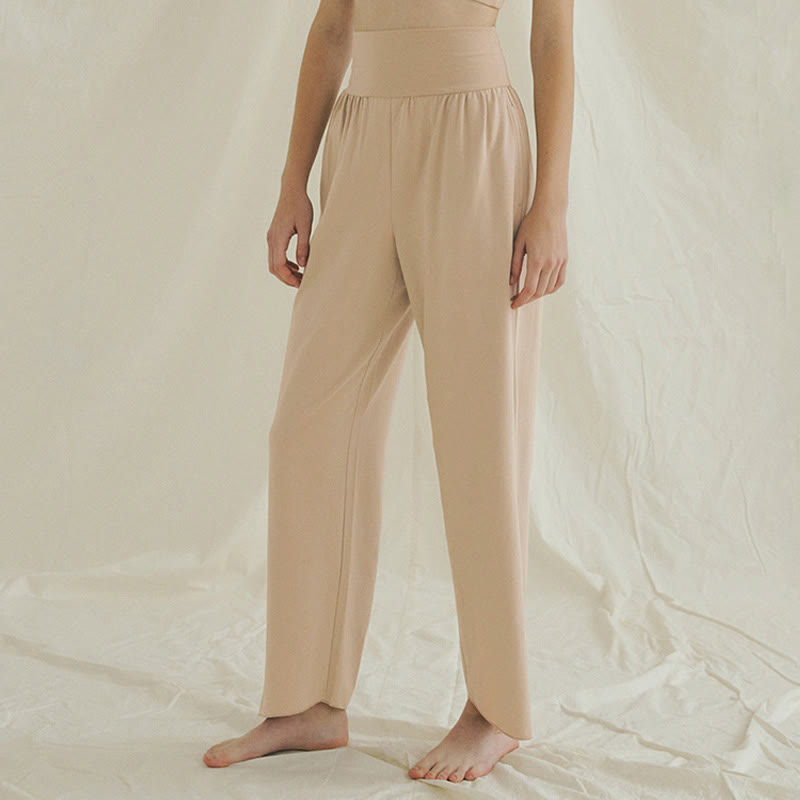 Buddha Stones Casual Loose Tie-down Hem Plain High Waist Women's Leica Pants With Pockets - image 18