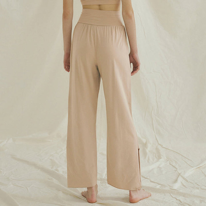 Buddha Stones Casual Loose Tie-down Hem Plain High Waist Women's Leica Pants With Pockets - image 18