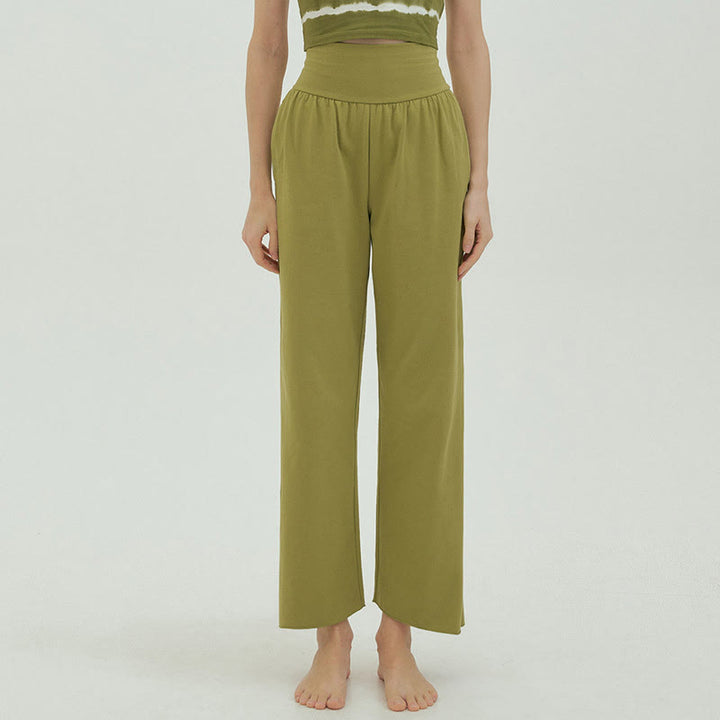 Buddha Stones Casual Loose Tie-down Hem Plain High Waist Women's Leica Pants With Pockets - image 42