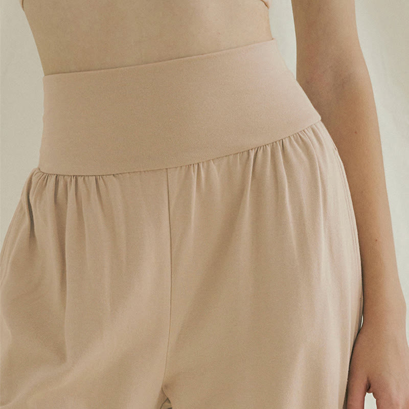 Buddha Stones Casual Loose Tie-down Hem Plain High Waist Women's Leica Pants With Pockets - image 25