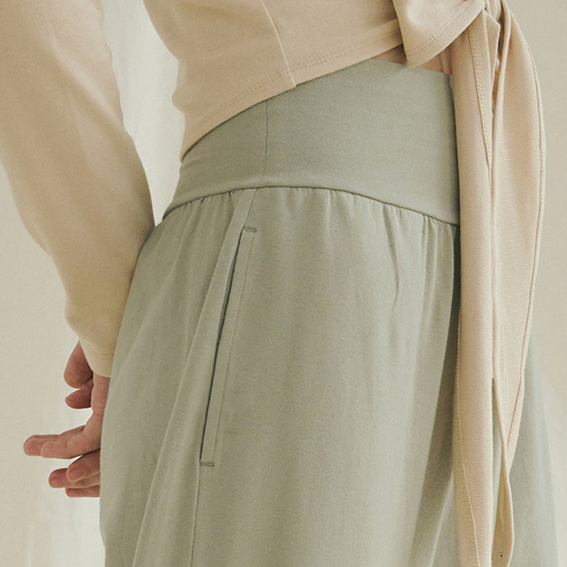 Buddha Stones Casual Loose Tie-down Hem Plain High Waist Women's Leica Pants With Pockets - image 5