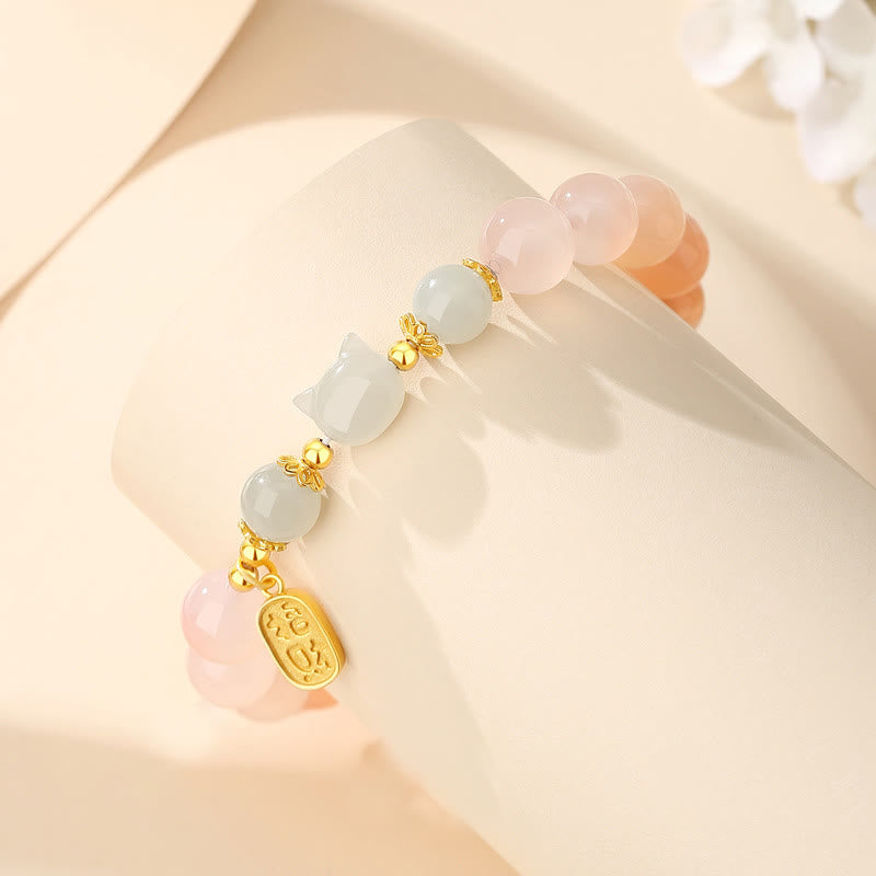 Buddha Stones 925 Sterling Silver Red Agate Hetian Jade Cat Fu Character Confidence Bracelet - image 3