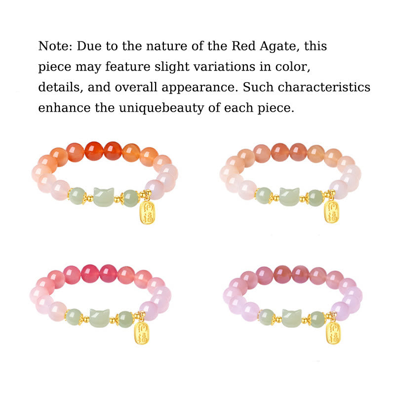 Buddha Stones 925 Sterling Silver Red Agate Hetian Jade Cat Fu Character Confidence Bracelet - image 13