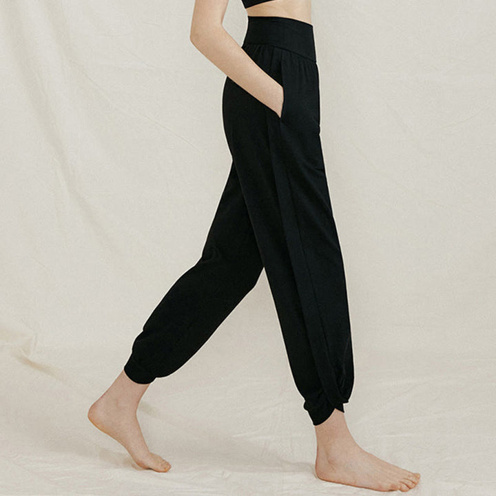 Buddha Stones Casual Plain High Waist Side Fold Quick Drying Women's Cotton Pants With Pockets - image 15