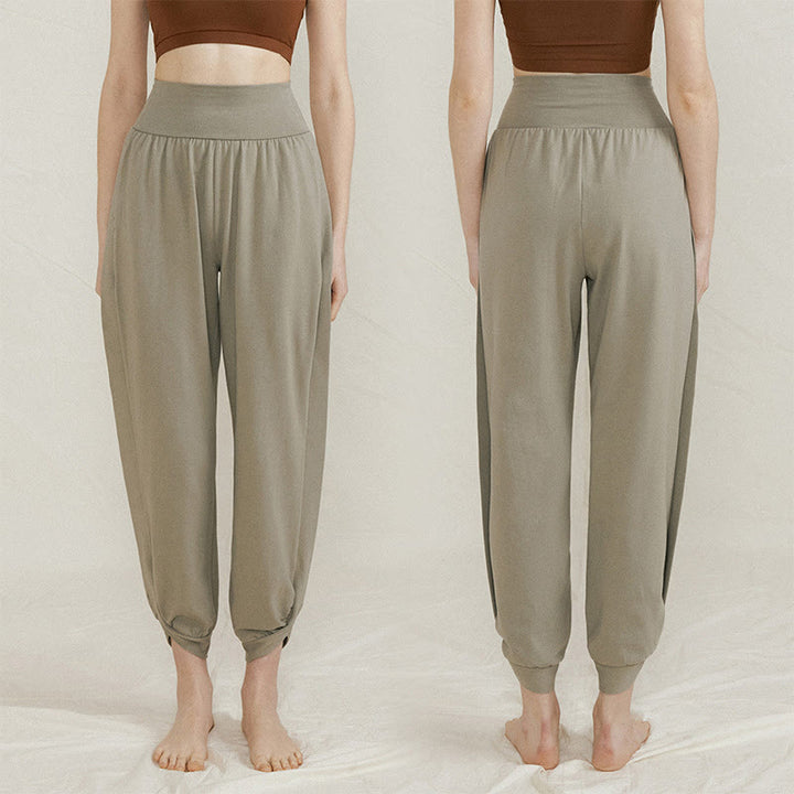 Buddha Stones Casual Plain High Waist Side Fold Quick Drying Women's Cotton Pants With Pockets - image 7
