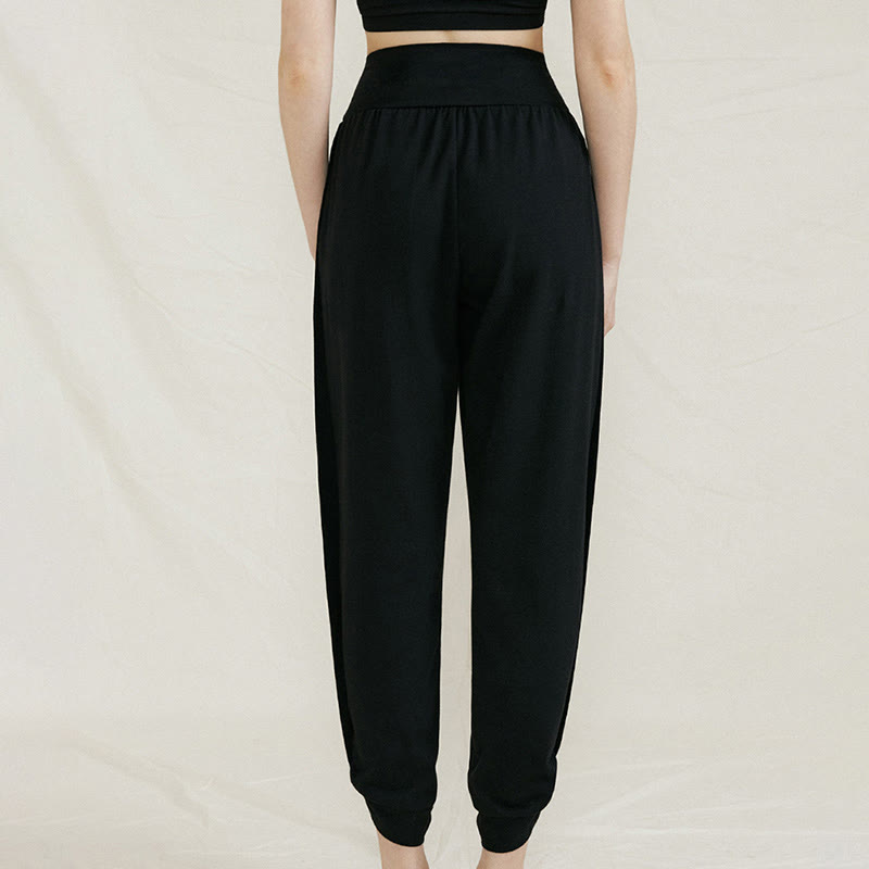 Buddha Stones Casual Plain High Waist Side Fold Quick Drying Women's Cotton Pants With Pockets - Black - US4，UK/AU8，EU36 (L) - image 13