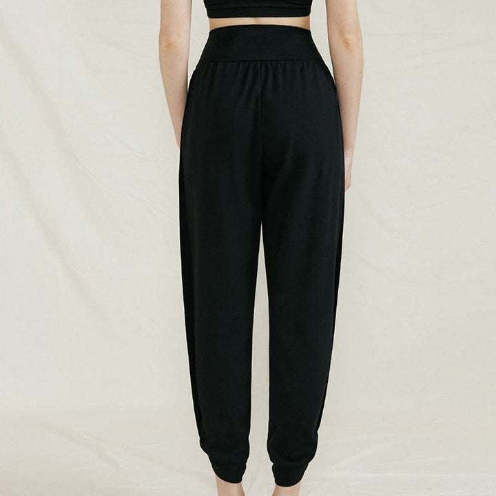 Buddha Stones Casual Plain High Waist Side Fold Quick Drying Women's Cotton Pants With Pockets - Black - US4，UK/AU8，EU36 (L) - image 13