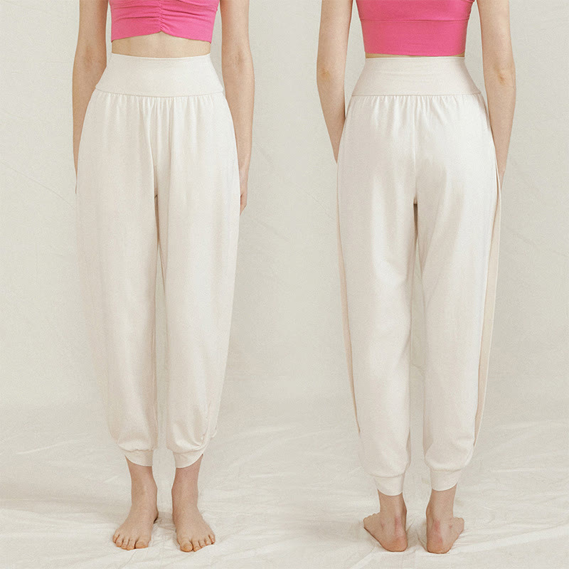 Buddha Stones Casual Plain High Waist Side Fold Quick Drying Women's Cotton Pants With Pockets - image 2