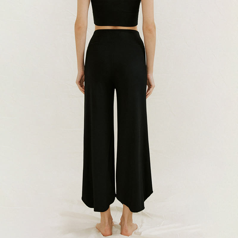 Buddha Stones Casual Plain Loose Irregular Geometric Hem Women's Leica Wide Leg Pants - image 24