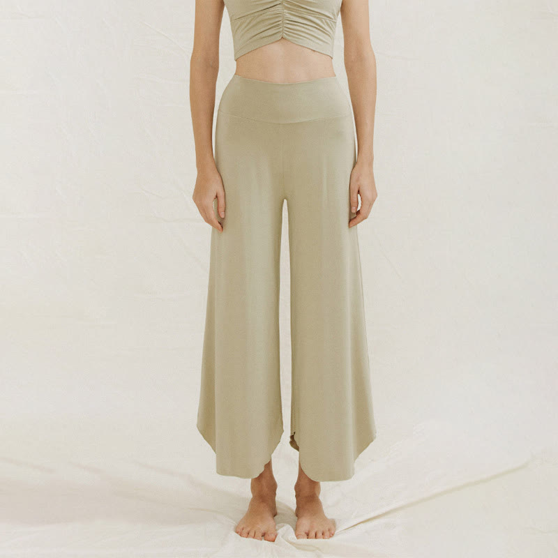 Buddha Stones Casual Plain Loose Irregular Geometric Hem Women's Leica Wide Leg Pants - DarkSeaGreen - US4，UK/AU8，EU36 (L) - image 11